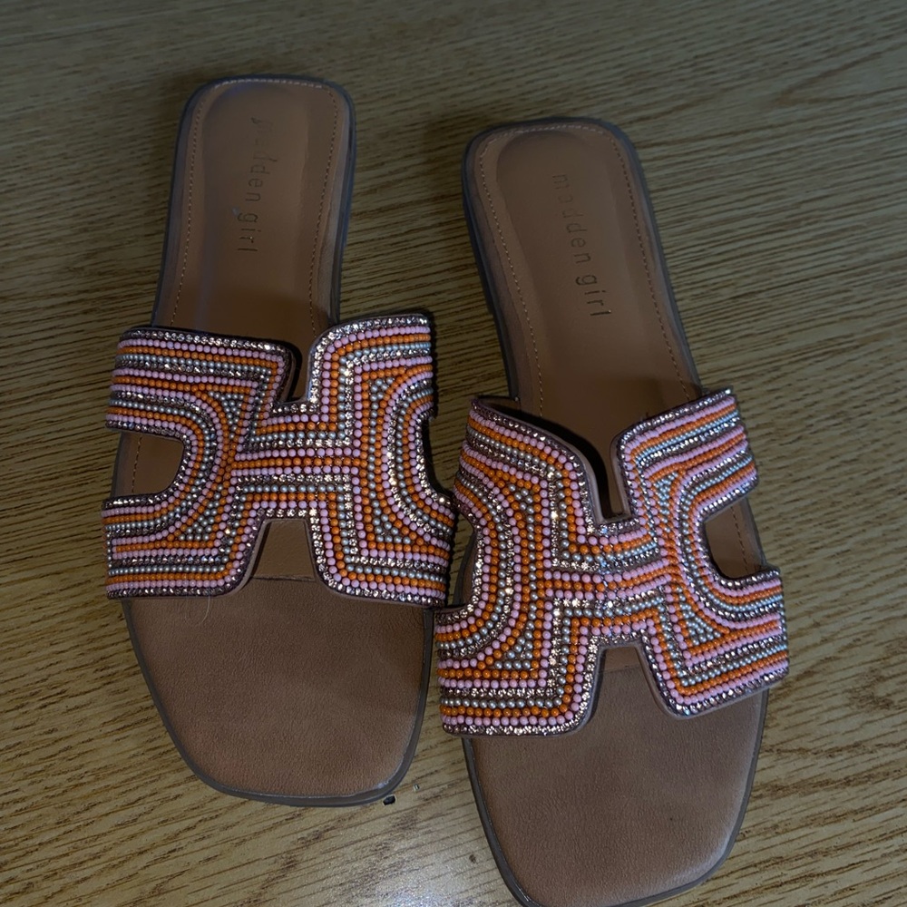 Madden Girl Beaded Sandals - Orange and Tan